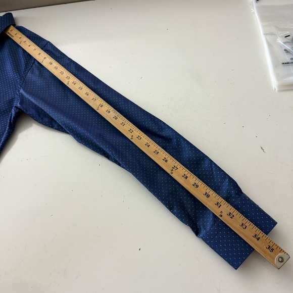 ETON Slim Fit Navy Blue Mint Green Polka Dot Button Up Dress Shirt Mens 17.5 NWT - Picture 9 of 11